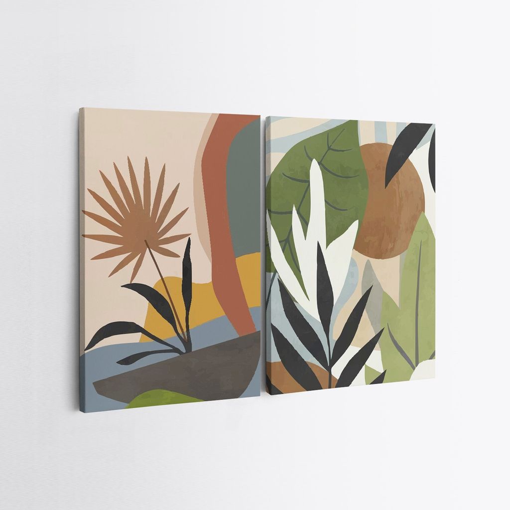 Falikép szett, 2 db, növények, zöld - barna - kék, 50x70 cm - Butopêa akciós termékkép 1